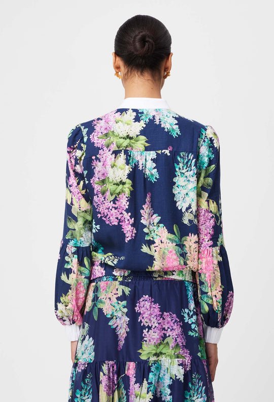 OnceWas Augustine Linen Viscose Jacket in Navy Wisteria