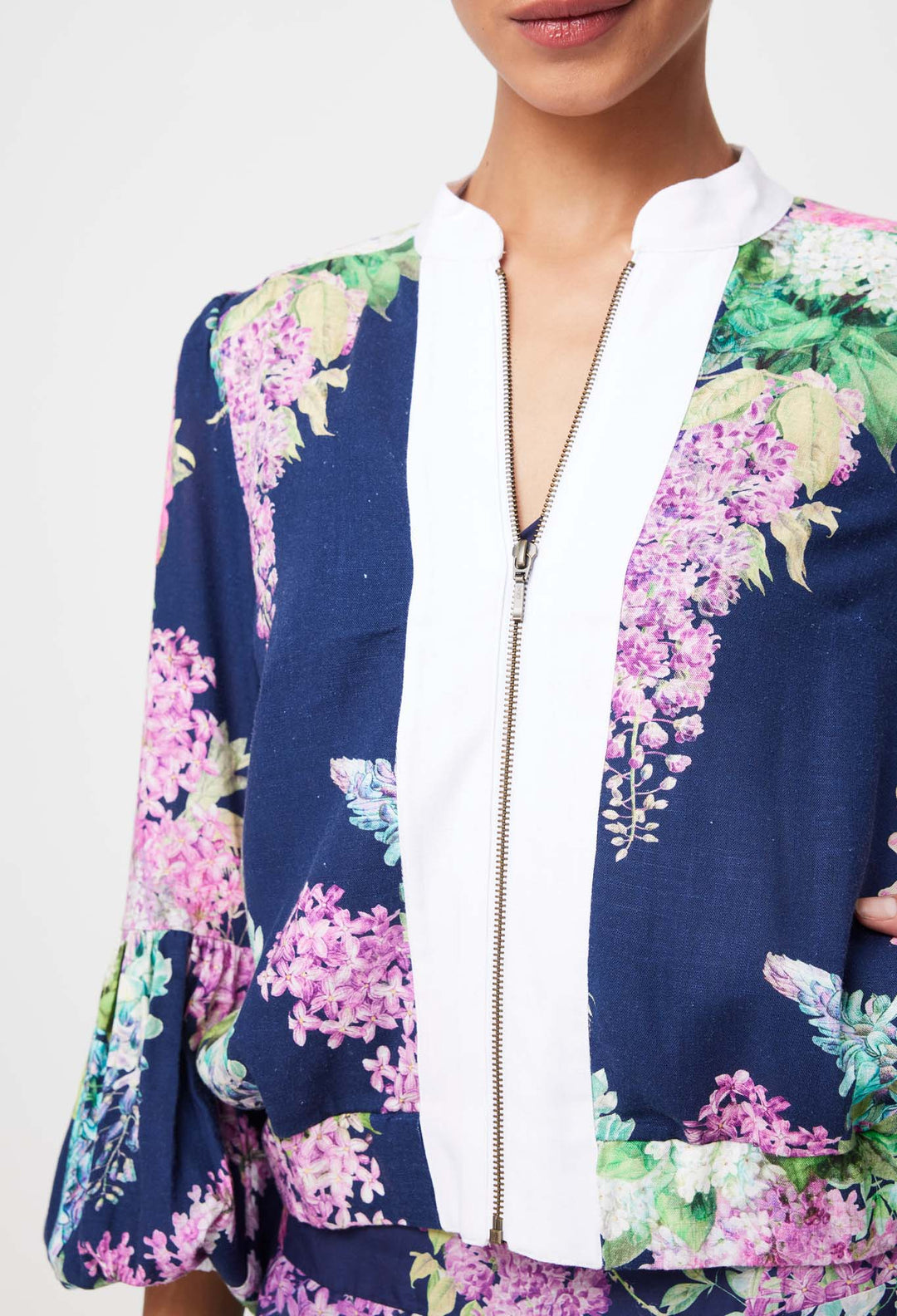 Augustine Linen Viscose Jacket in Navy Wisteria