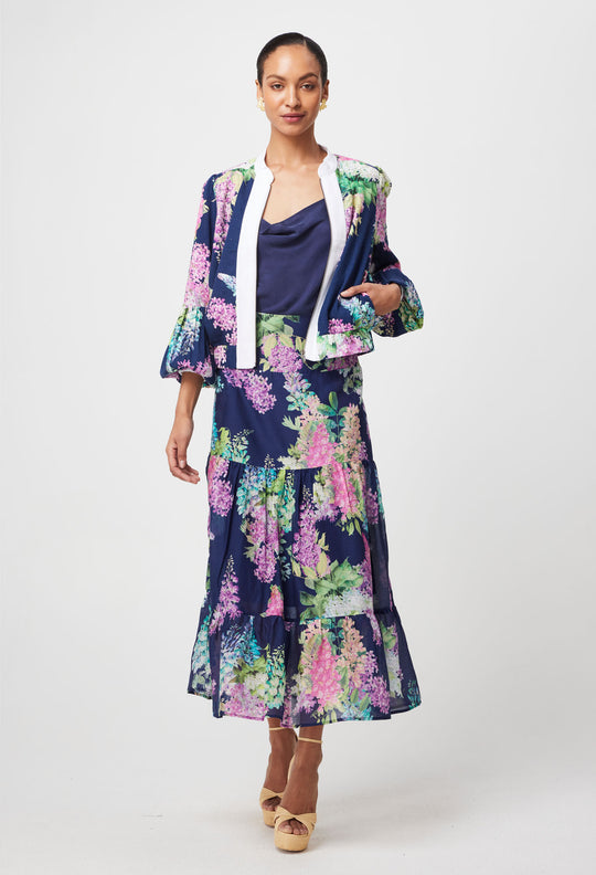 Augustine Linen Viscose Jacket in Navy Wisteria