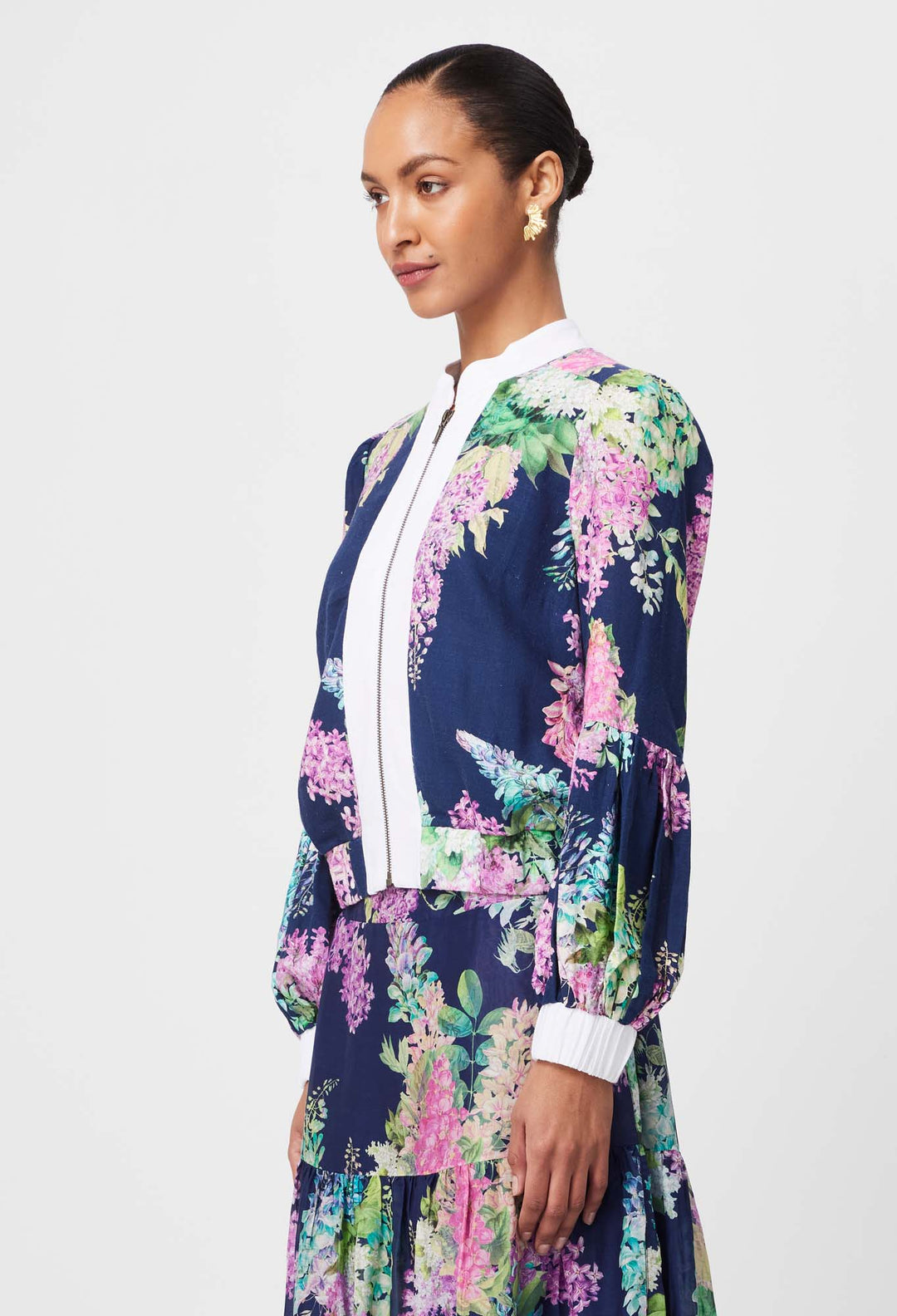 Augustine Linen Viscose Jacket in Navy Wisteria