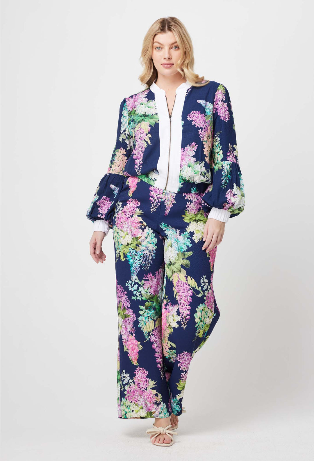 OnceWas Augustine Linen Viscose Jacket in Navy Wisteria