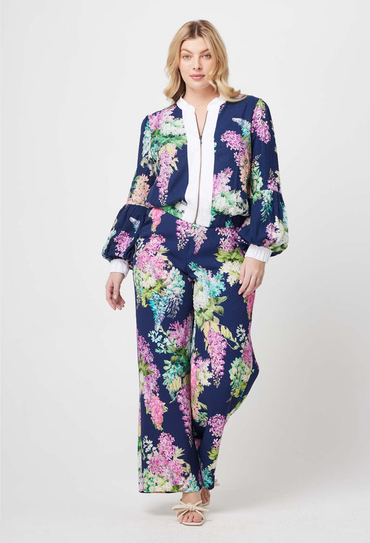 OnceWas Augustine Linen Viscose Jacket in Navy Wisteria