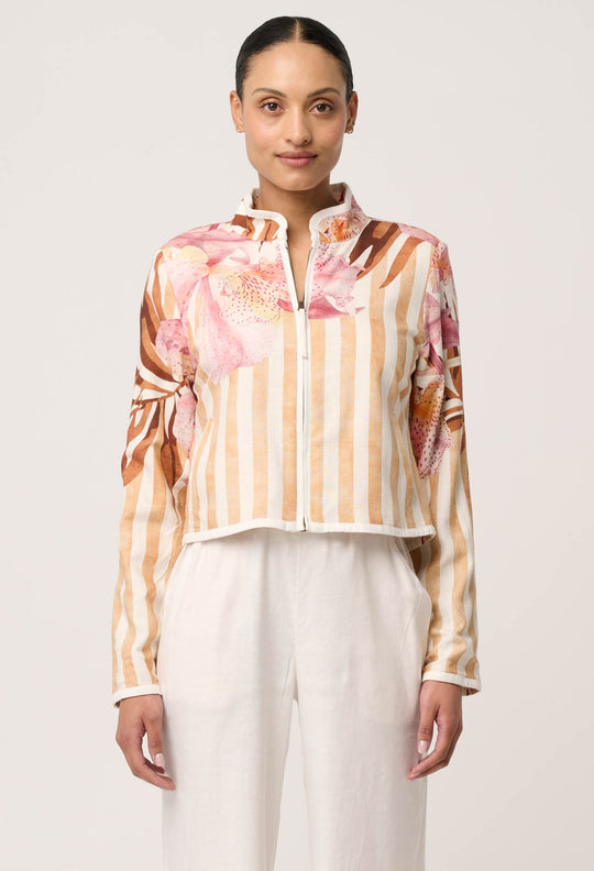 Delray Reversible Linen Viscose Jacket in Golden Promenade / Gilded Frond