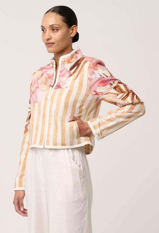 Delray Reversible Linen Viscose Jacket in Golden Promenade / Gilded Frond