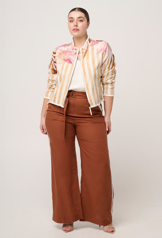 Delray Reversible Linen Viscose Jacket in Golden Promenade / Gilded Frond