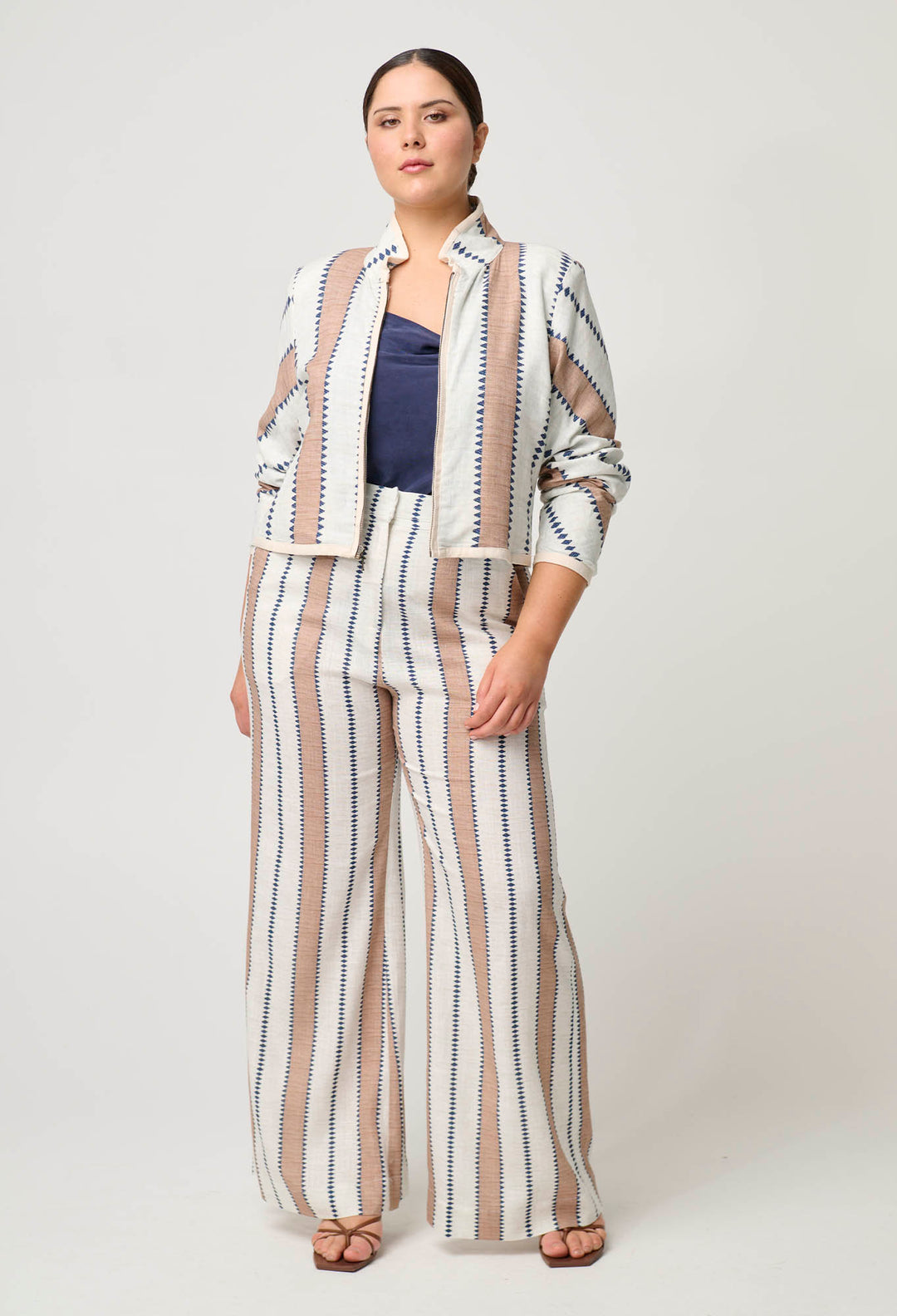 OnceWas Delray Reversible Linen Viscose Jacket in Ink Flè/Cayman Stripe