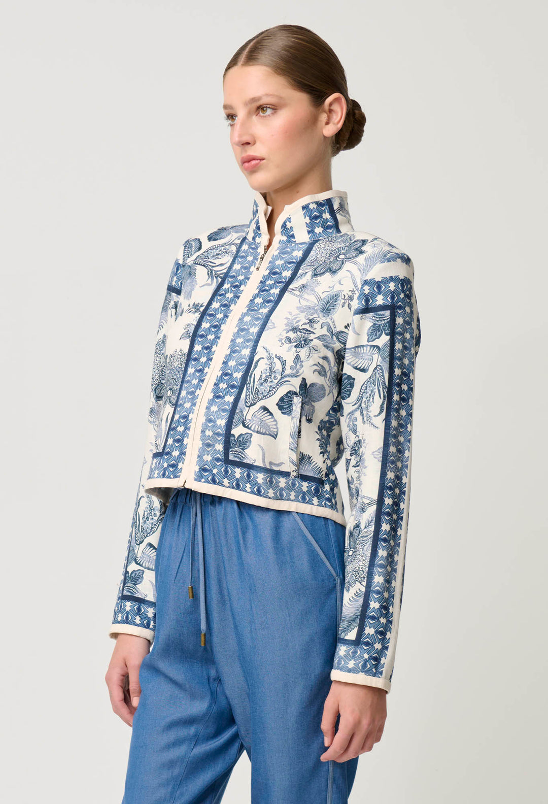 OnceWas Delray Reversible Linen Viscose Jacket in Ink Flè/Cayman Stripe