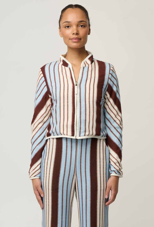 Delray Reversible Linen Viscose Jacket in Nautilus Bloom / Iridescent Stripe