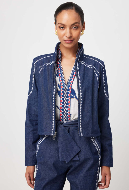 Delray Reversible Embroidered Cotton Jacket in Palm Shadow