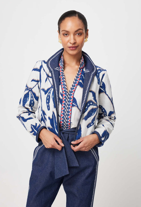 Delray Reversible Embroidered Cotton Jacket in Palm Shadow