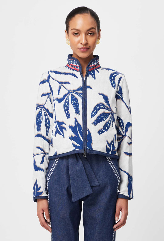 Delray Reversible Embroidered Cotton Jacket in Palm Shadow