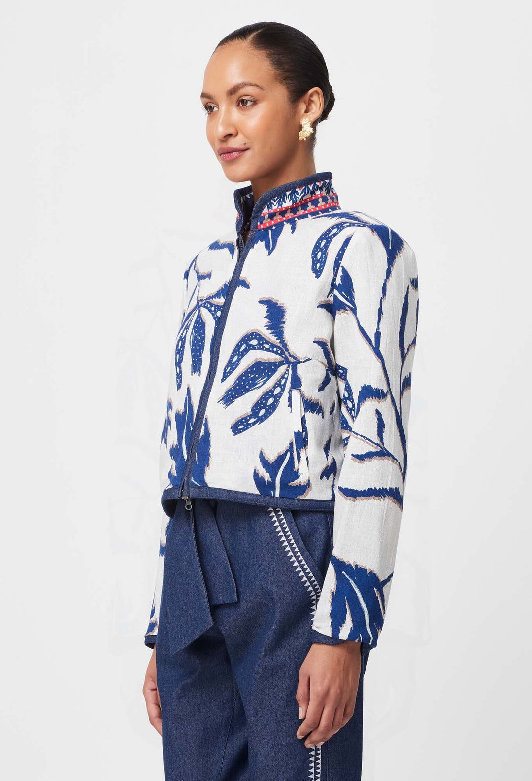 Delray Reversible Embroidered Cotton Jacket in Palm Shadow