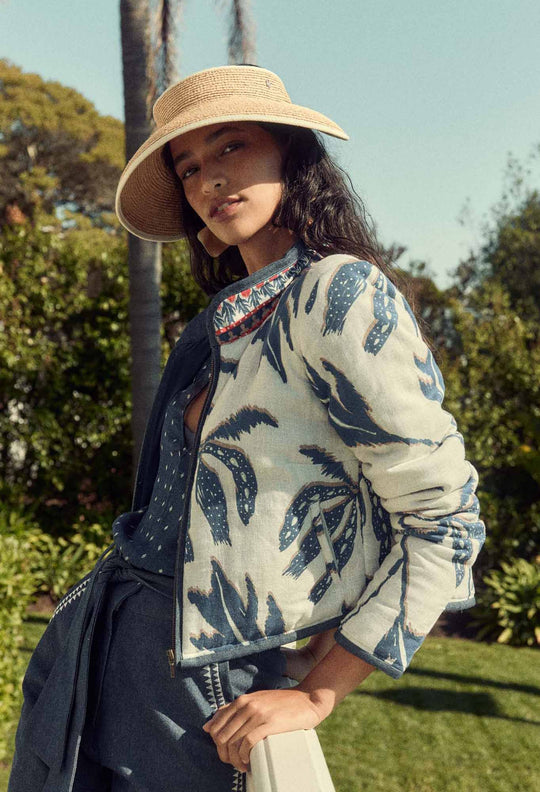 OnceWas Delray Reversible Embroidered Cotton Jacket in Palm Shadow