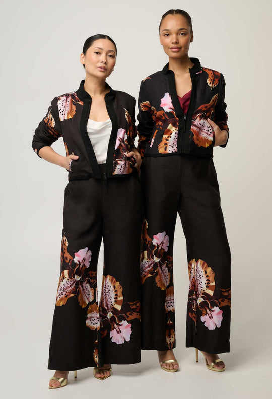 UNDER 5'4 Delray Reversible Printed Linen Jacket in Sunset Orchid/Noir Orchid