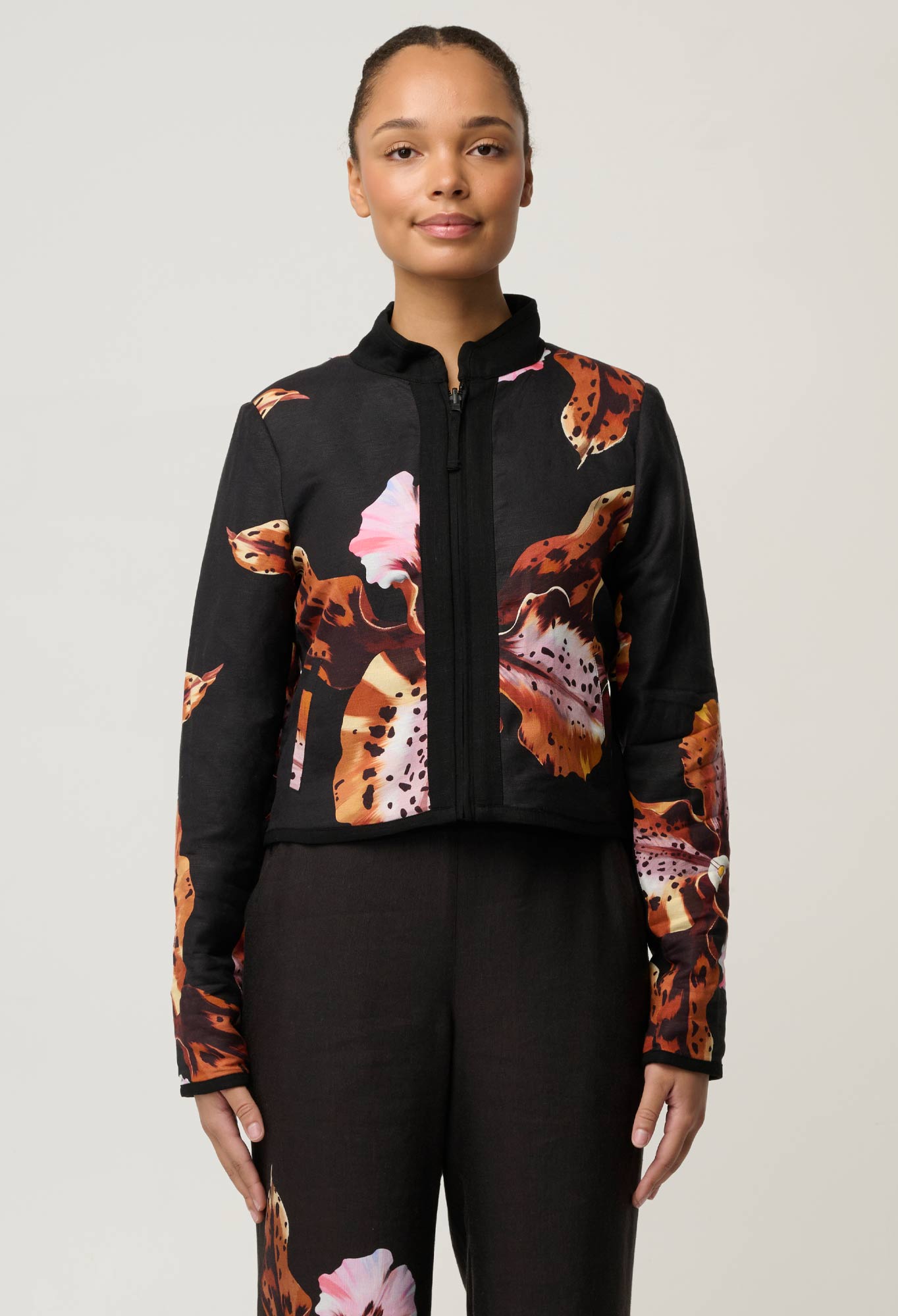Delray Reversible Linen Viscose Jacket in Sunset Orchid/Noir