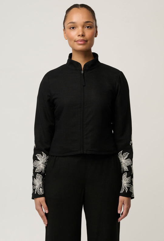Delray Reversible Linen Viscose Jacket in Sunset Orchid/Noir Orchid