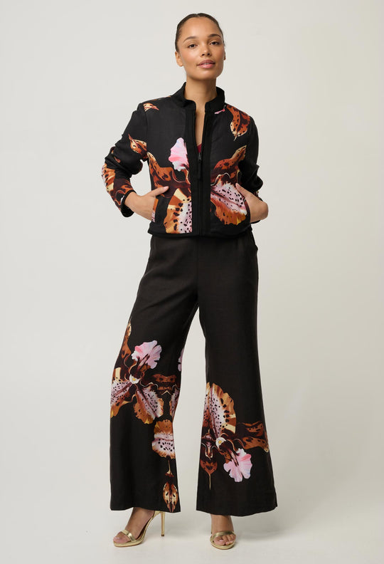 UNDER 5'4 Delray Reversible Printed Linen Jacket in Sunset Orchid/Noir Orchid