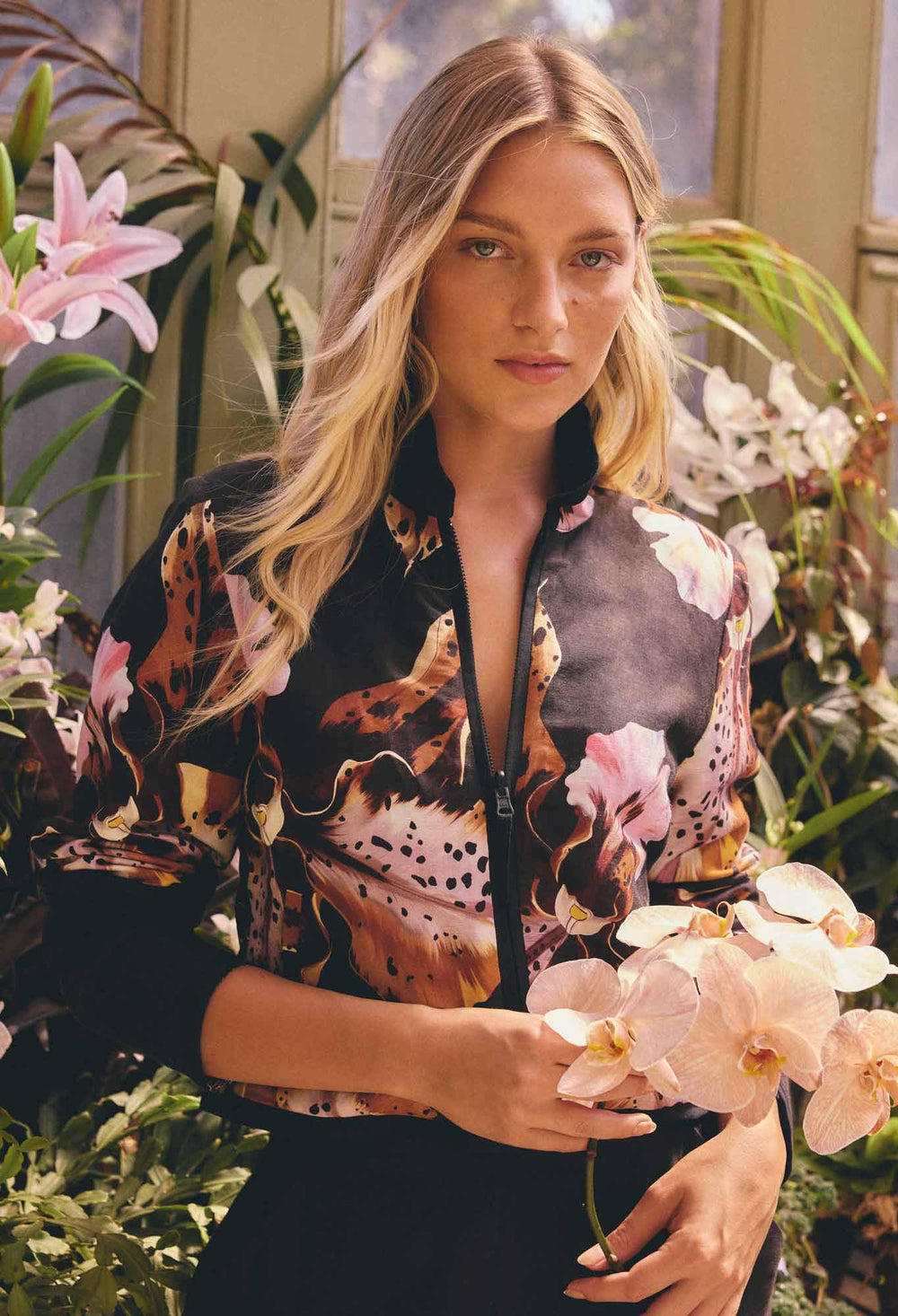 OnceWas Delray Reversible Linen Viscose Jacket in Sunset Orchid/Noir Orchid