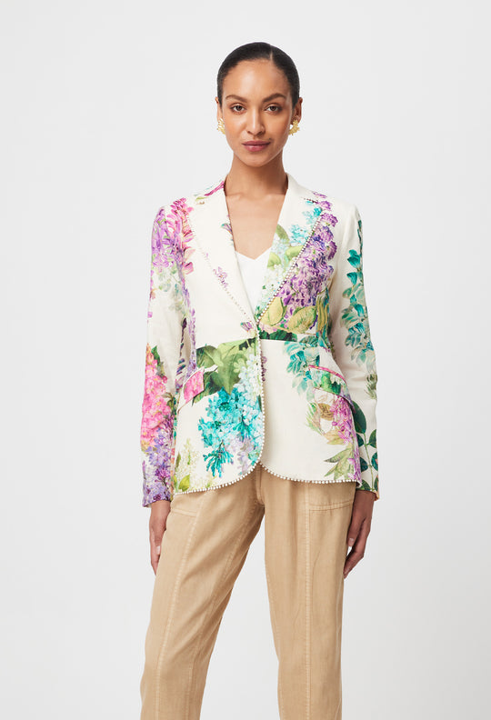 OnceWas Bahia Stretch Linen Viscose Blazer in Wisteria Alba