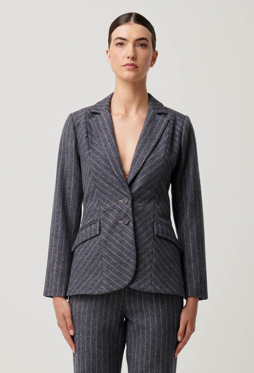 OnceWas Oaklyn Chevron Stripe Panelled Blazer in Bluestone stripe