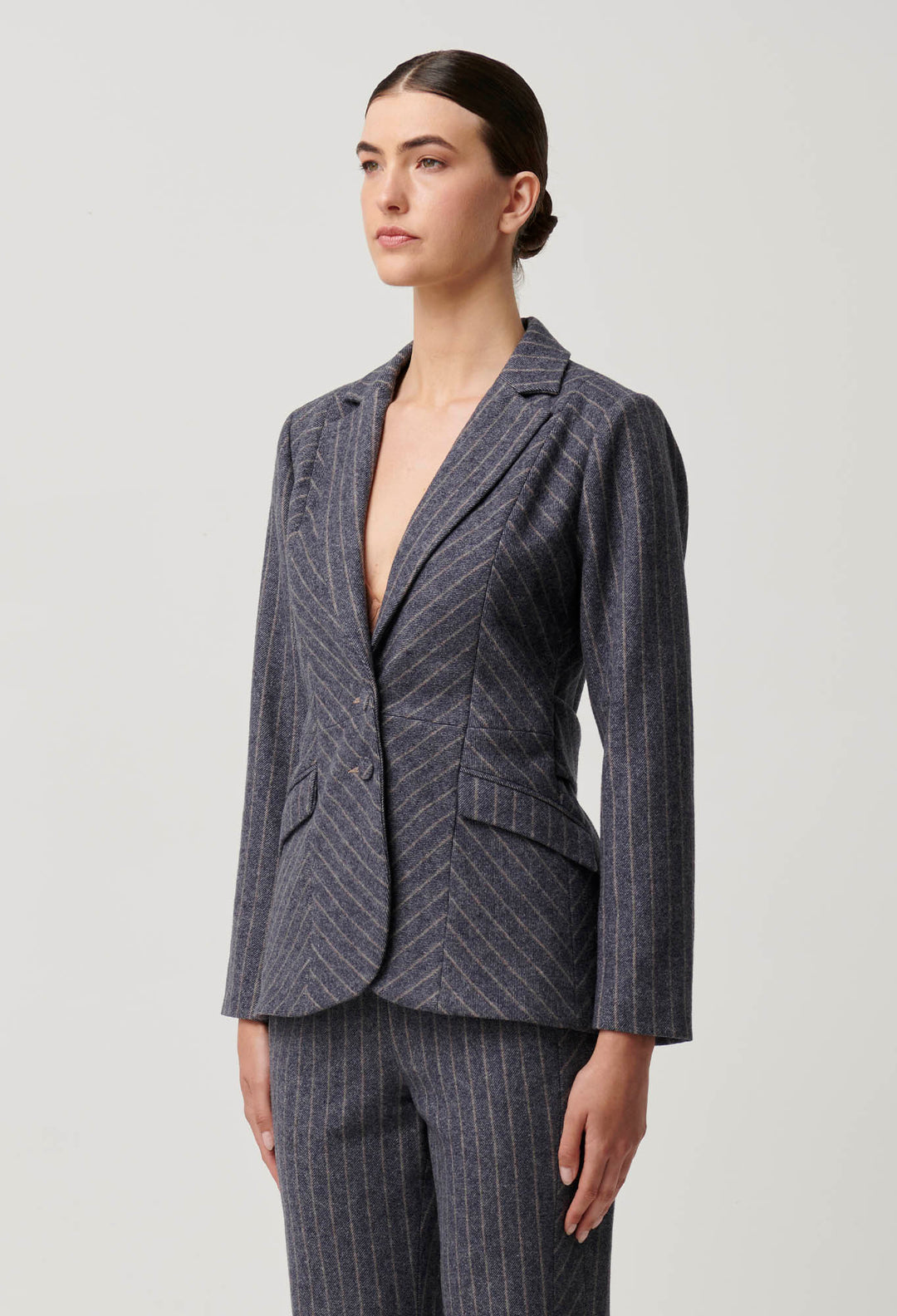 OnceWas Oaklyn Chevron Stripe Panelled Blazer in Bluestone stripe