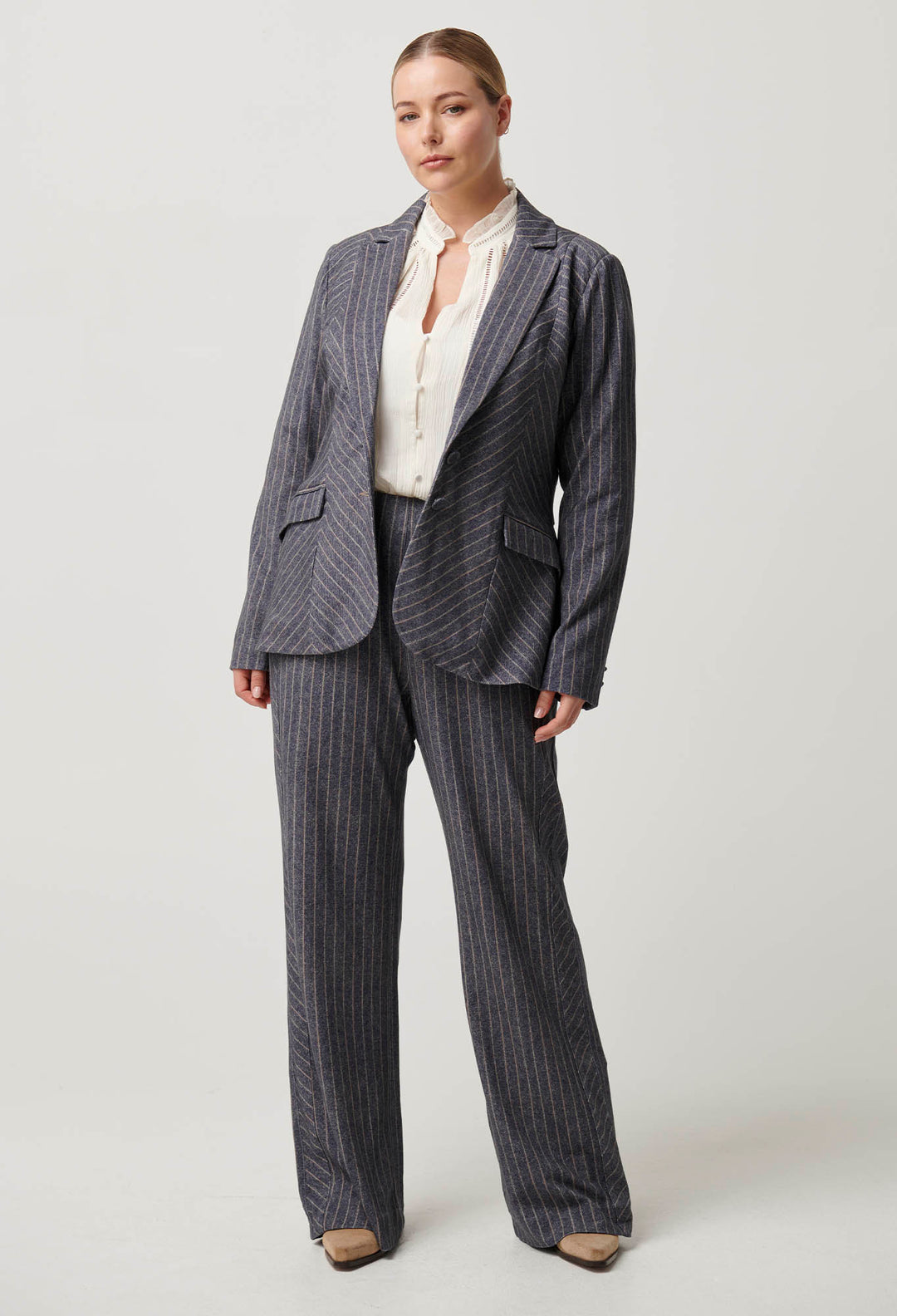 OnceWas Oaklyn Chevron Stripe Panelled Blazer in Bluestone stripe