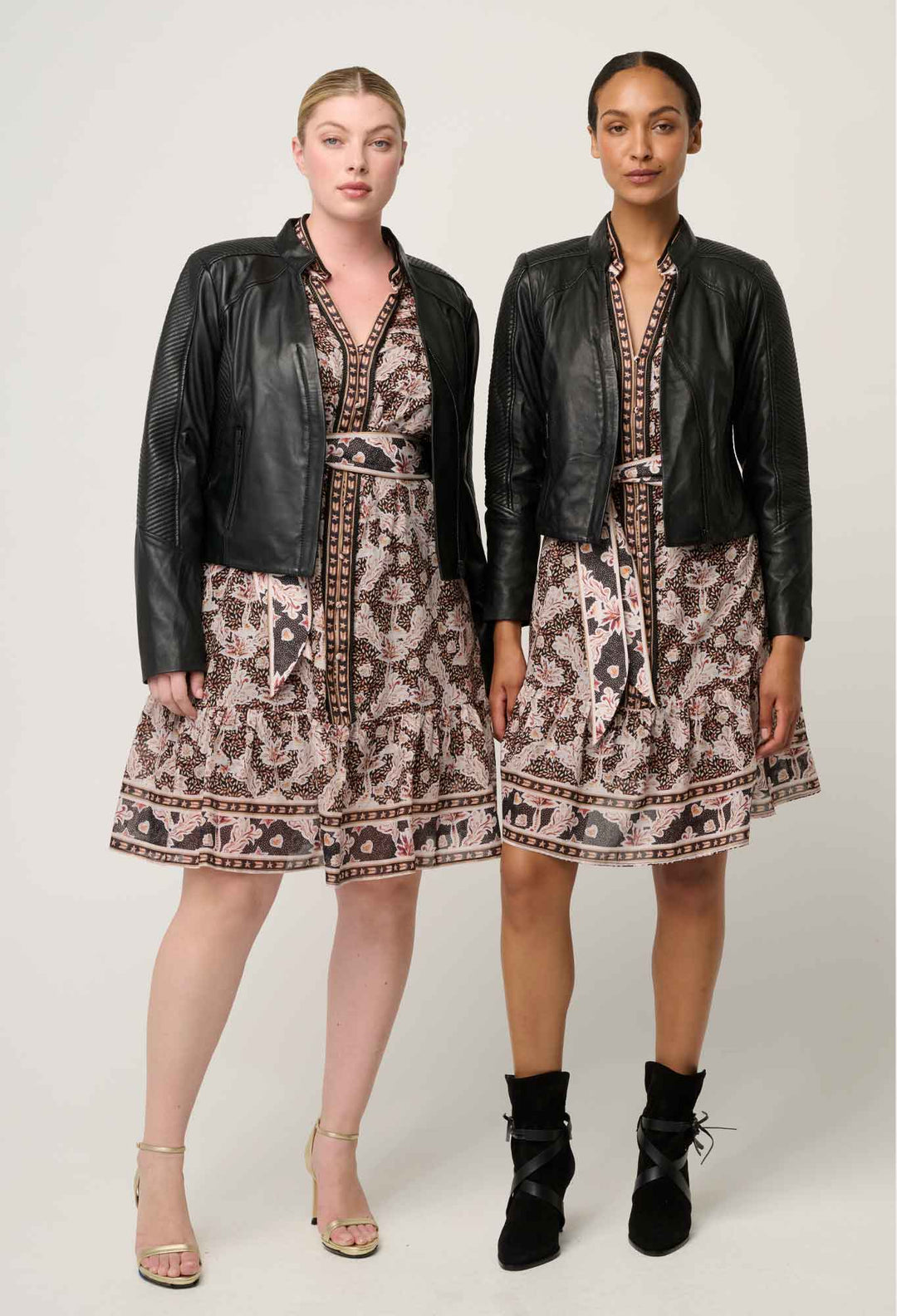 Blaire Leather Herringbone Stitch Jacket in Black