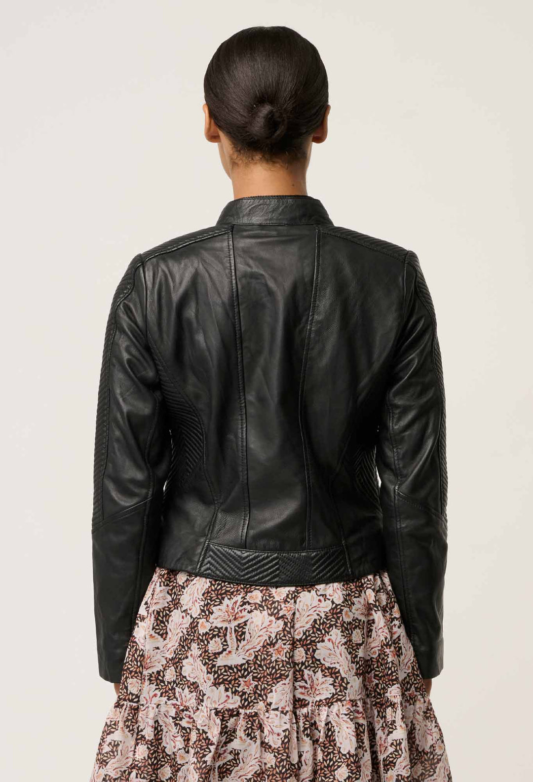 Blaire Leather Herringbone Stitch Jacket in Black