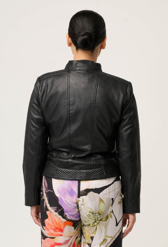 PETITE Blaire Leather Herringbone Stitch Jacket in Black