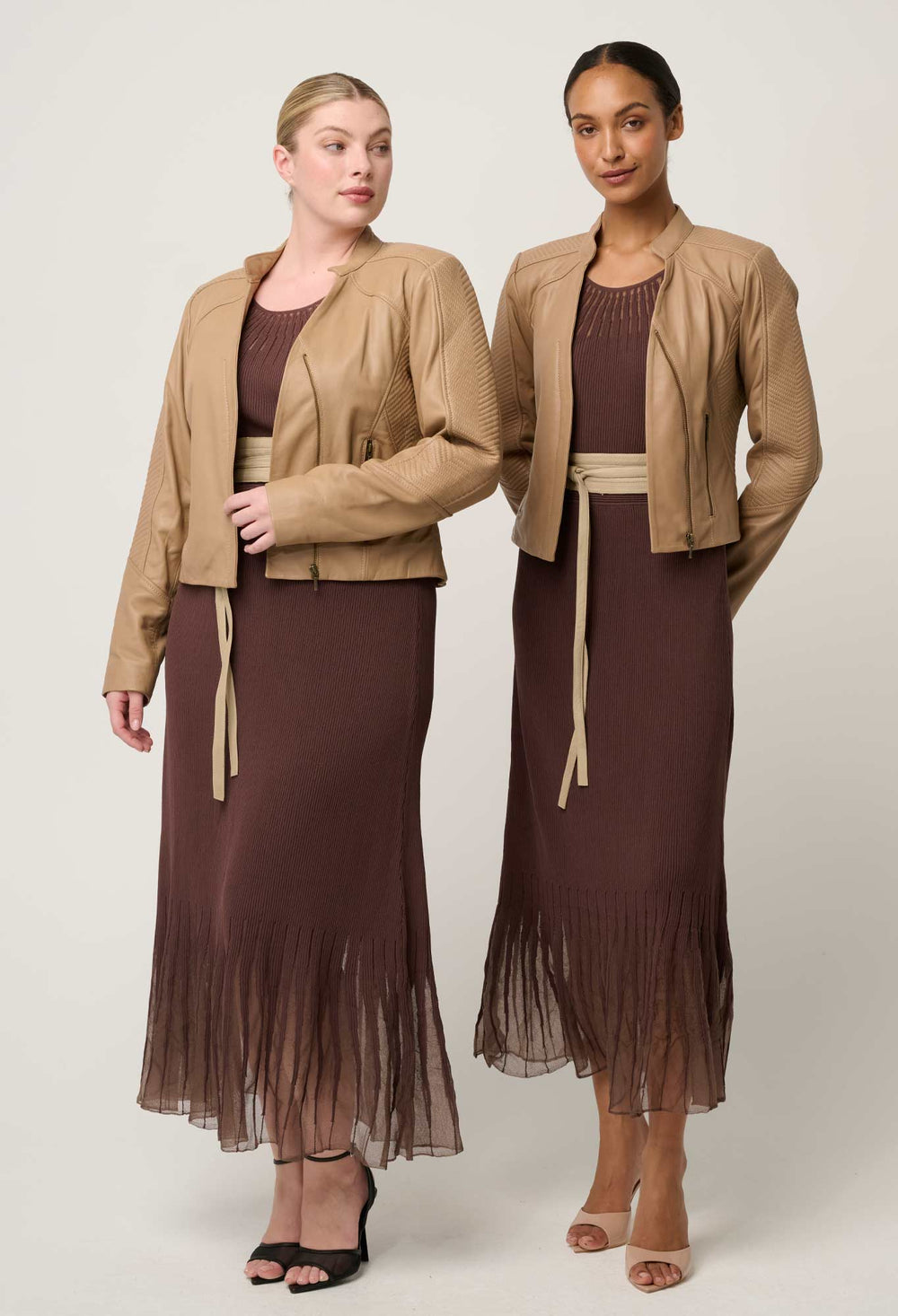 Blaire Leather Herringbone Stitch Jacket in Wheat