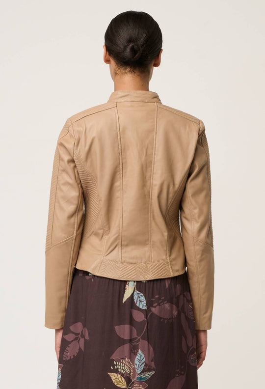 Blaire Leather Herringbone Stitch Jacket in Wheat