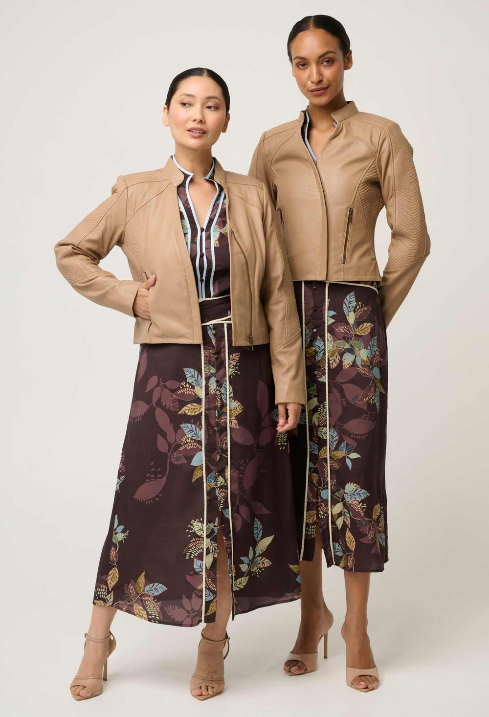 UNDER 5'4 Blaire Leather Herringbone Stitch Jacket in Wheat