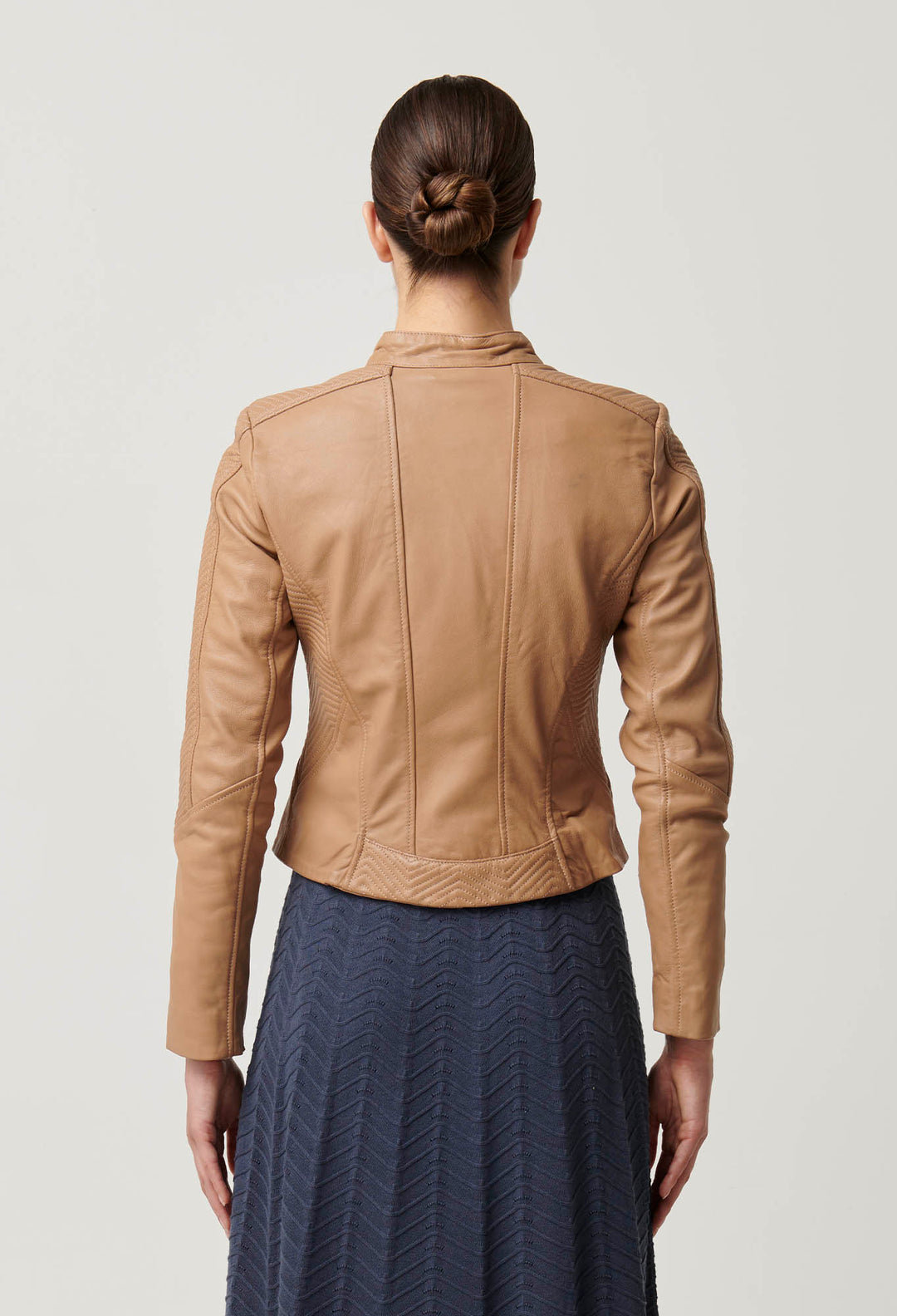 OnceWas Blaire Leather Herringbone Stitch Jacket in Wheat