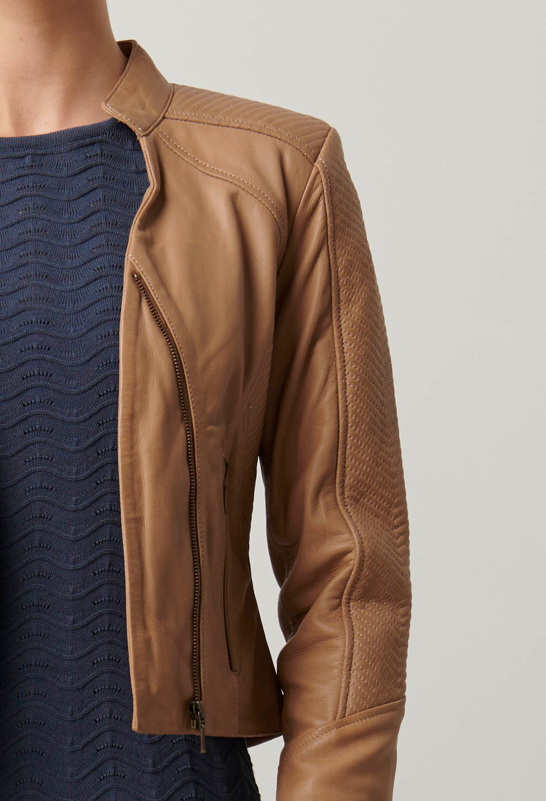 OnceWas Blaire Leather Herringbone Stitch Jacket in Wheat