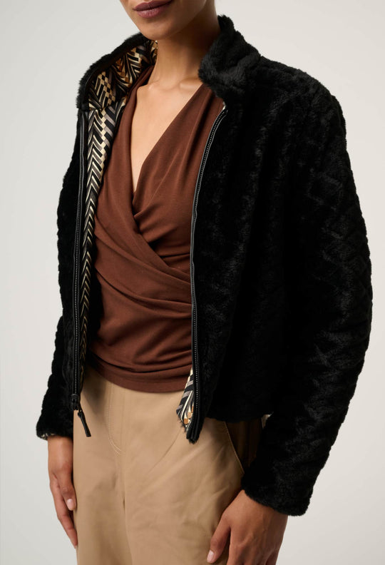 Rylie Reversible Print & Faux Fur Jacket in Black Bromegrass