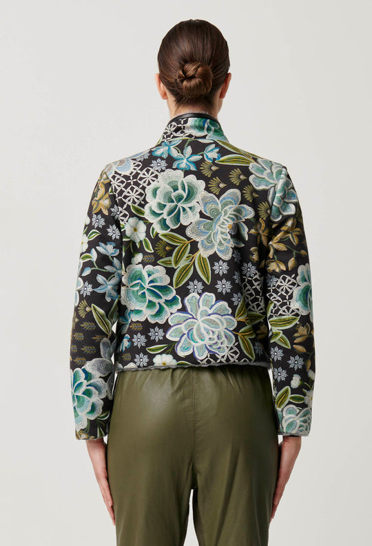 OnceWas Rylie Reversible Print & Faux Fur Jacket in Dahlia fields