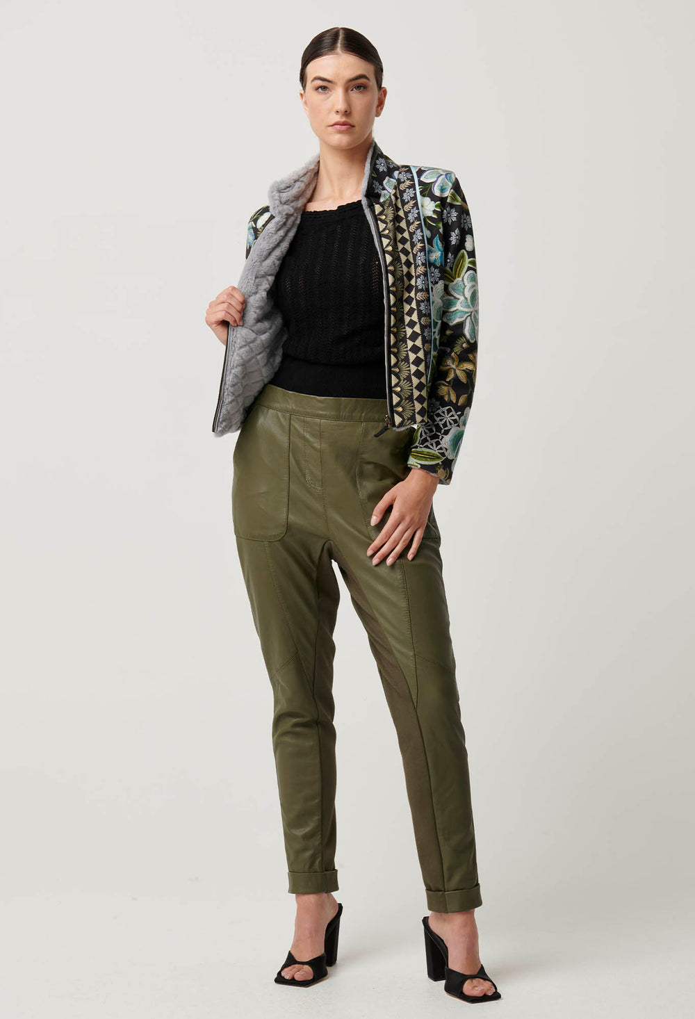 OnceWas Rylie Reversible Print & Faux Fur Jacket in Dahlia fields