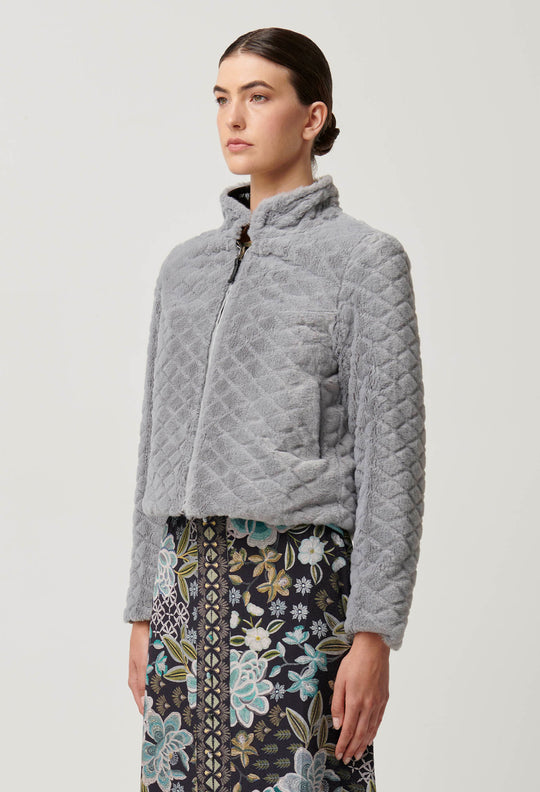 OnceWas Rylie Reversible Print & Faux Fur Jacket in Dahlia fields