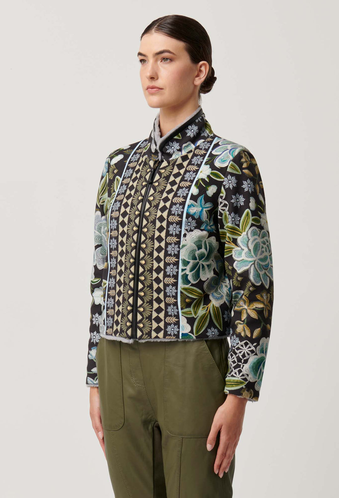 OnceWas Rylie Reversible Print & Faux Fur Jacket in Dahlia fields