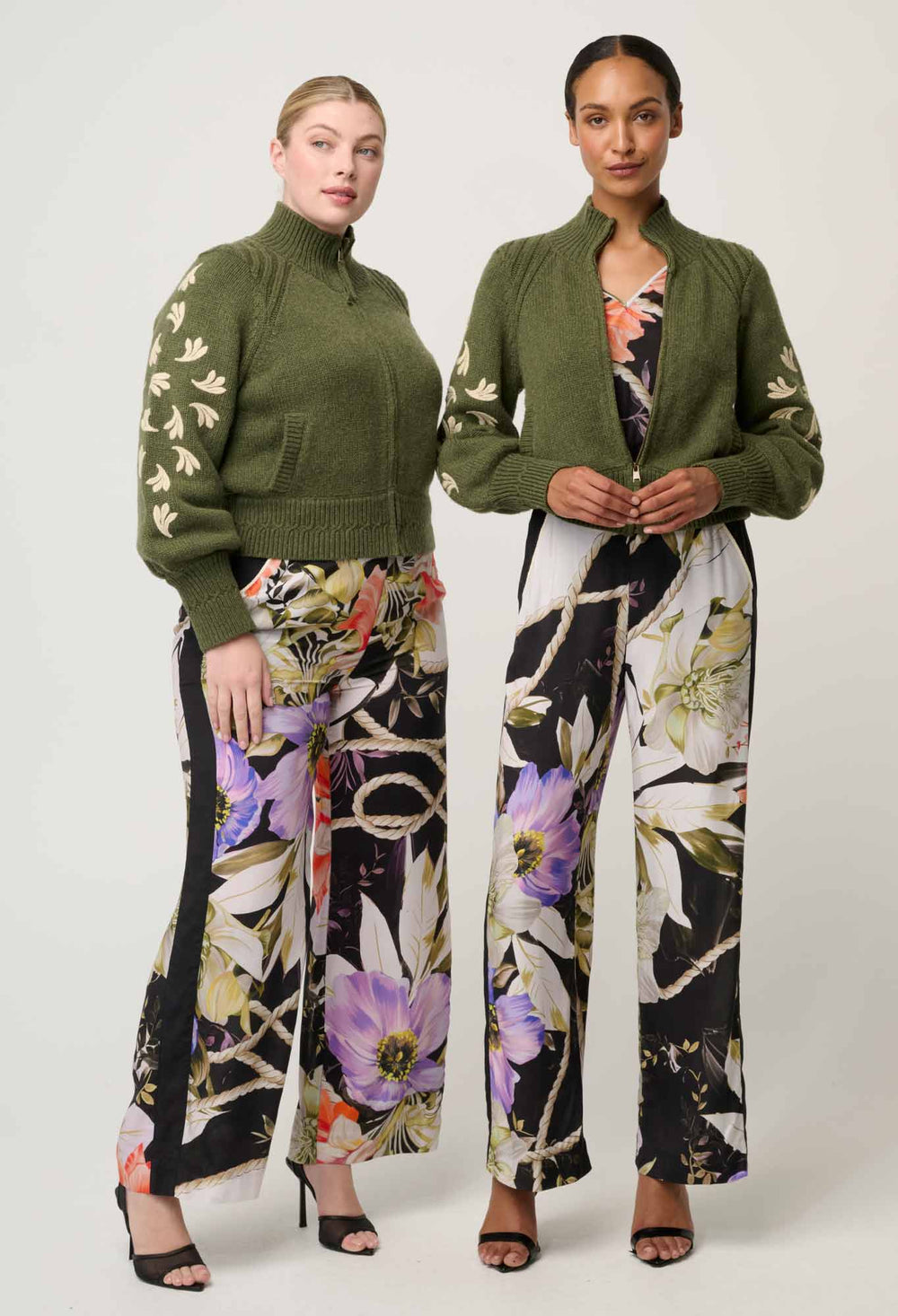 Carmela Embroidered Knitted Bomber in Oliva