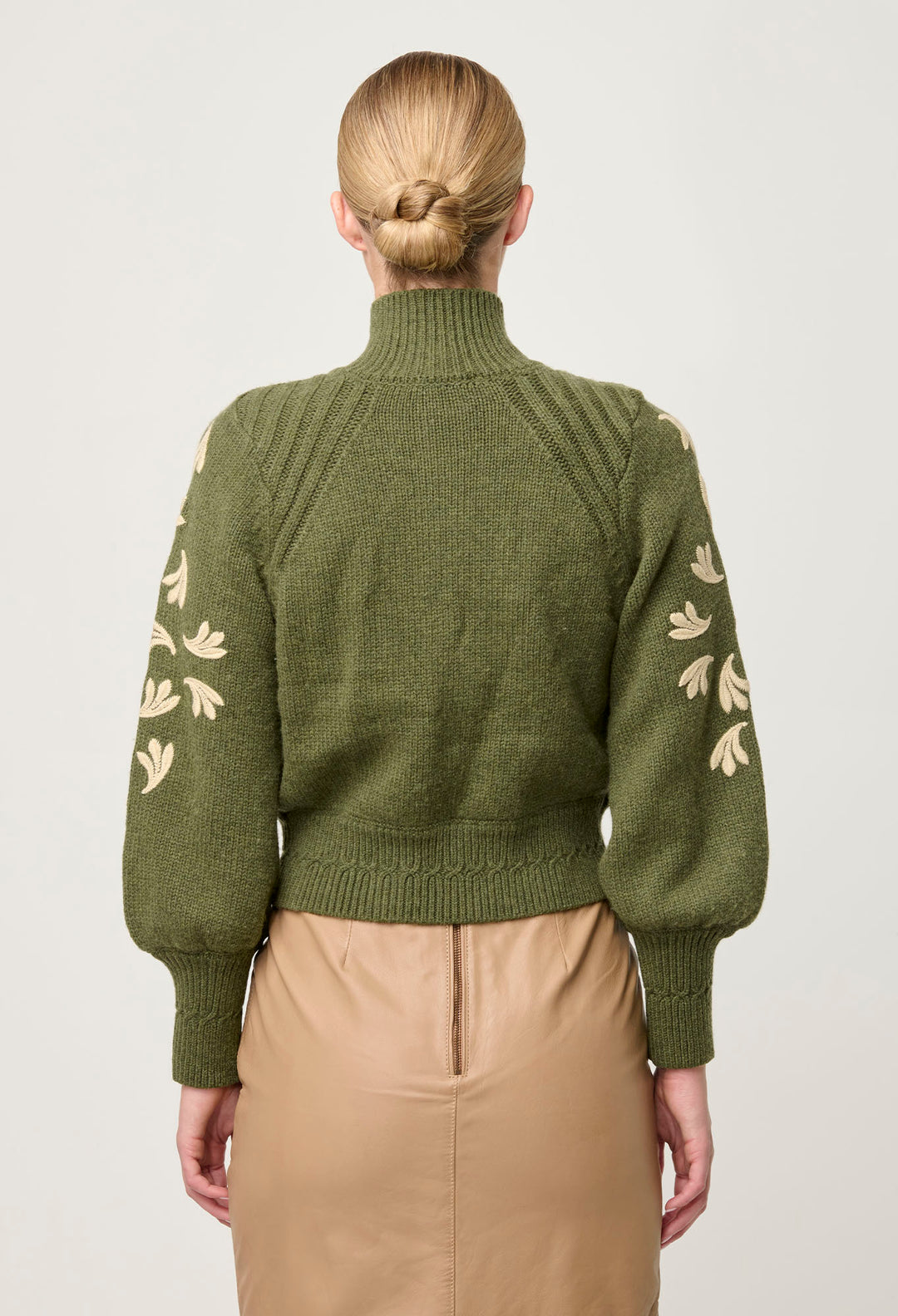 OnceWas Carmela Embroidered Knitted Bomber in Oliva