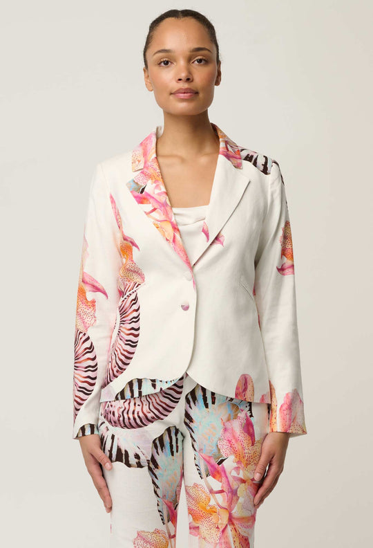 Kelsey Stretch Linen Viscose Blazer in Nautilus Bloom