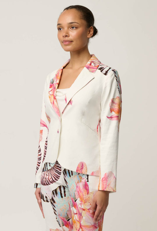 Kelsey Stretch Linen Viscose Blazer in Nautilus Bloom