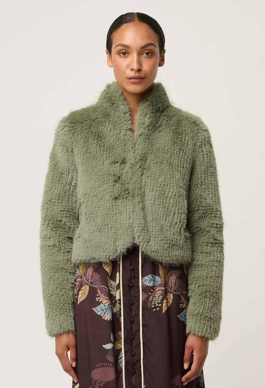 Reina Faux Fur Jacket in Jade Mist