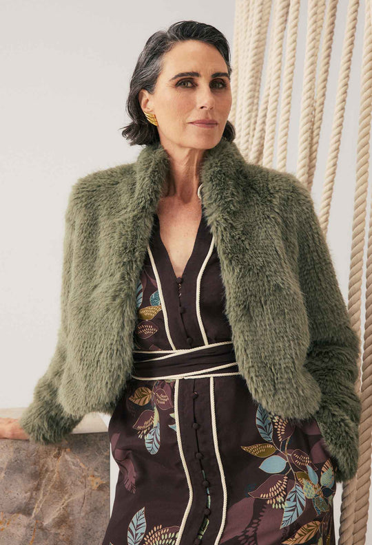 Reina Faux Fur Jacket in Jade Mist