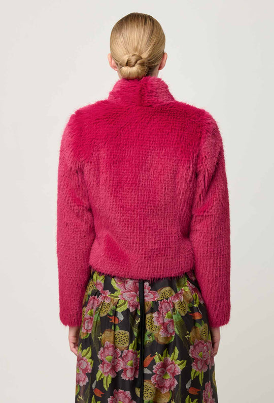 Reina Faux Fur Cropped Jacket in Rosa