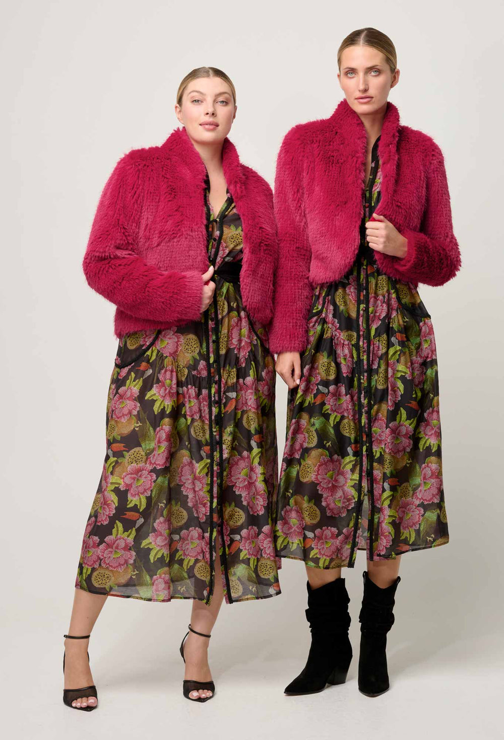 Reina Faux Fur Cropped Jacket in Rosa