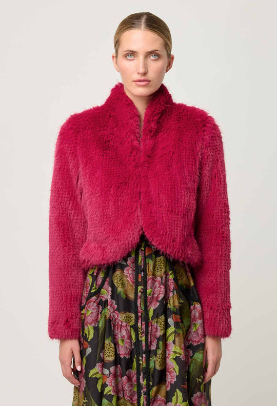 Reina Faux Fur Cropped Jacket in Rosa