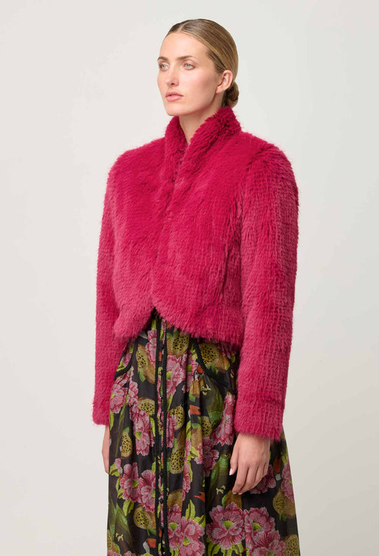 Reina Faux Fur Cropped Jacket in Rosa
