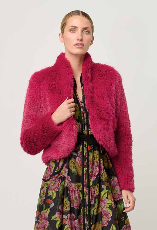 Reina Faux Fur Cropped Jacket in Rosa